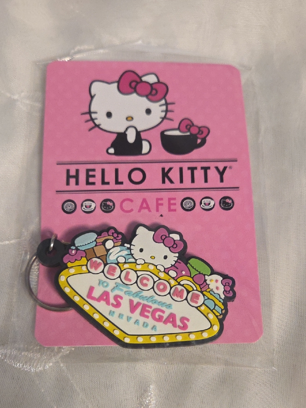 Hello Kitty Pink Cafe Las Vegas Sign Keychain